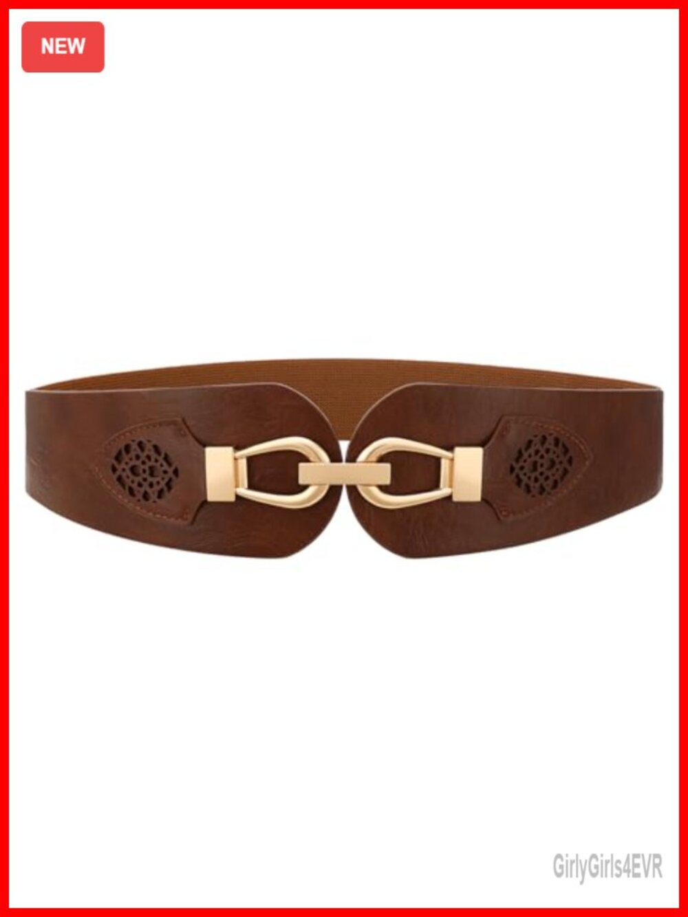 Vintage Stretchy Elastic Wide Waist Belt for Dress with Chunky Gold Buckle